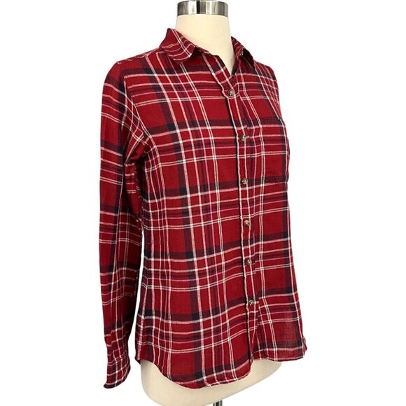 Marine Layer Abby Button Down Shirt Red Plaid Size S Long Sleeve Collared - Picture 5 of 8